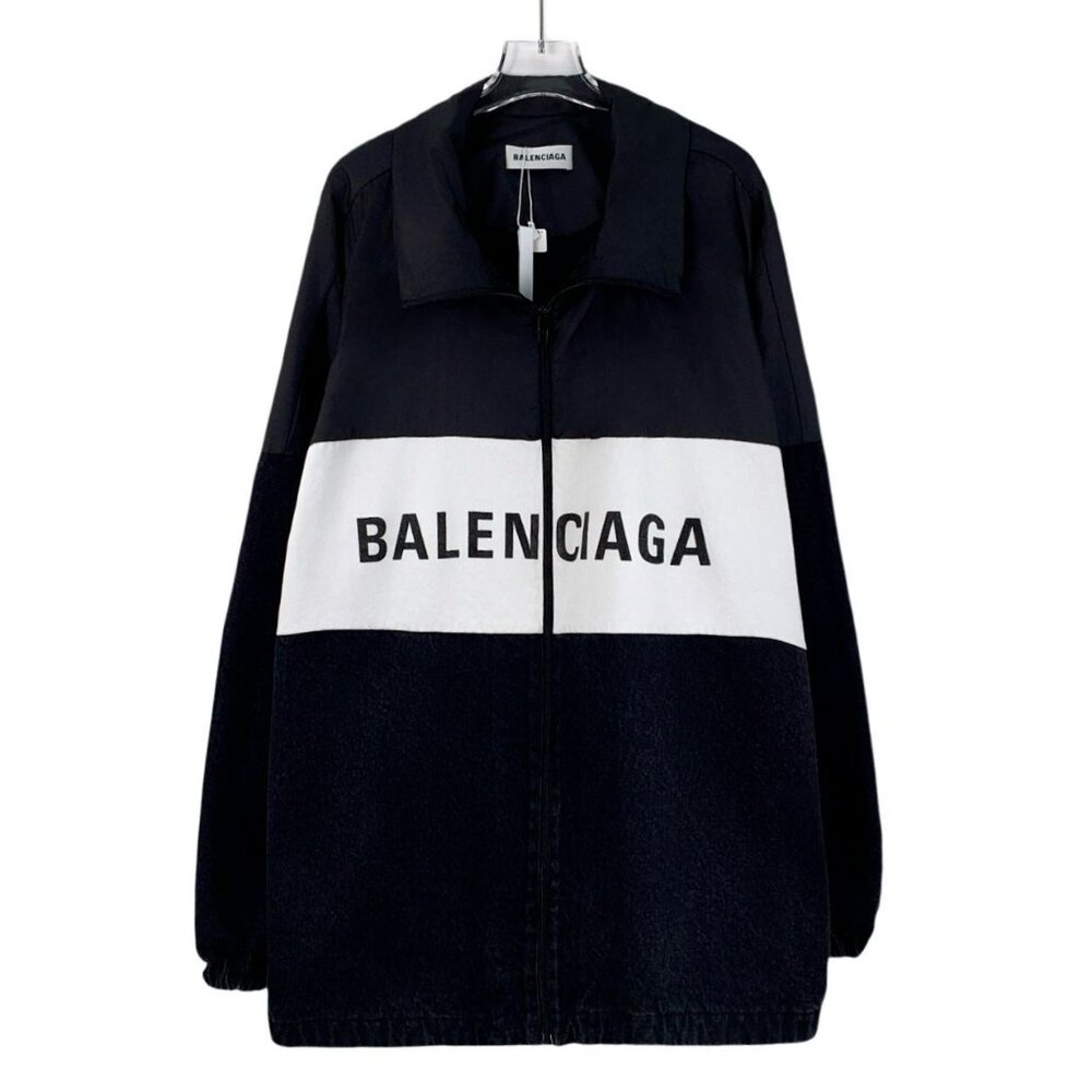 Balenciaga Two-Tone Logo Printed Cotton Long-Sleeve Zipper Jacket Black/White Si